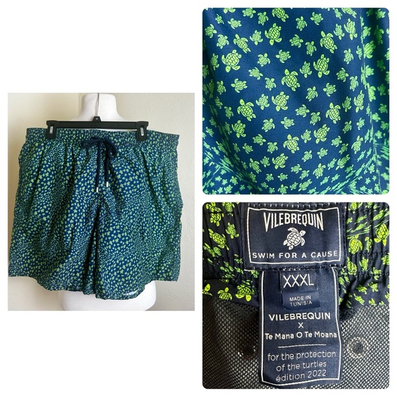 VILEBREQUIN Men's Te Mana o Te Moana Print Swim Trunk Green Turtle 2022 3XL EUC!